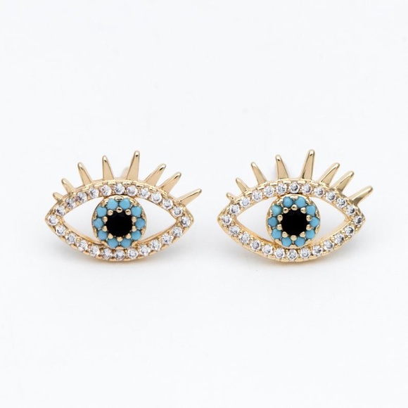 Evil Eye studs w/ gold tassel back earrings - Picture 4 of 8